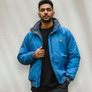 Vintage Mens LL Bean Sunrise over Katahdin Blue and Gray Bomber Jacket Large